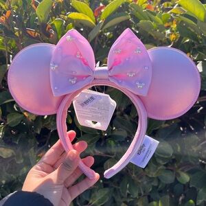 Pink Minnie Mouse Ears Headband with Bow and Pearls